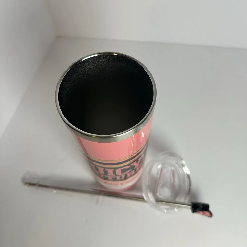 Juicy Couture Pink Black Gold Varsity Logo Stainless Steel Tumbler 24 Oz